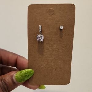 Silver Cubic Zirconia Drop and Stud Earring Set - Clear Mix & Match